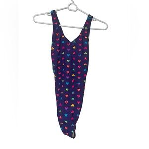 Lands' End girls Purple Swimsuit with Multicolored Hearts sz 14 NWT